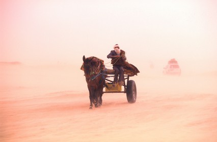 Tunisia, Southern Tunisia, sandstorm near El Faouar