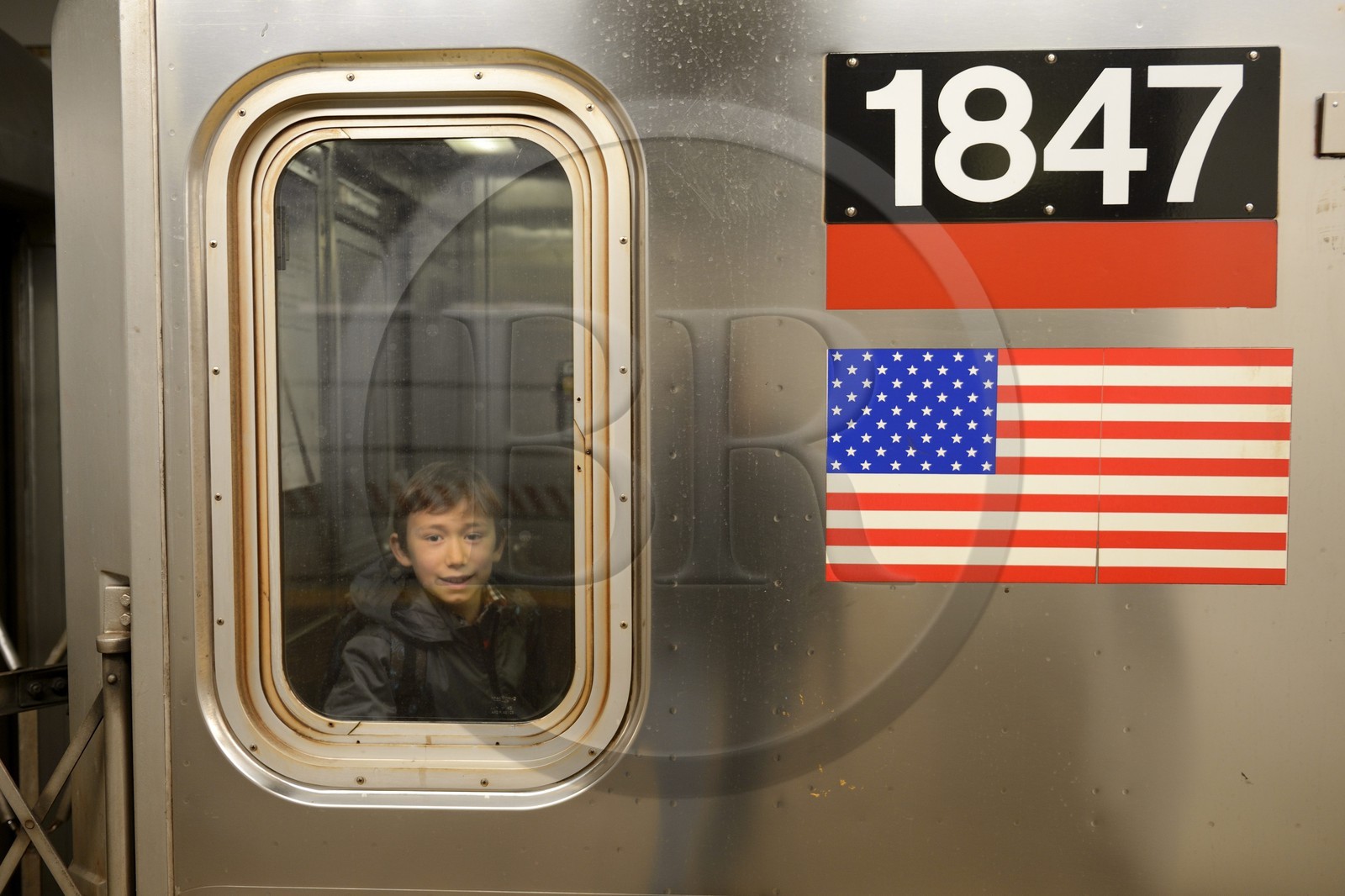 United States, New York, Manhattan, the subway with the american flag