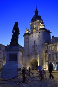 France, Charente-Maritime, La Rochelle,  statue of Baron Victor Guy Duperre and Great Clock Gate