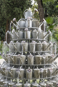 France, Herault, Montpellier, le MO.CO. (Montpellier Contemporain) dans l'ancien Hotel Montcalm, The Watered Watering Cans (2019) by artist Bertrand Lavier
