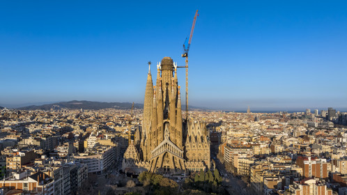 Espagne, Catalogne, Barcelone, quartier de l'Eixample, basilique de la Sagrada Familia de l'architecte du modernisme catalan Antoni Gaudi classée Patrimoine Mondial de l'UNESCO, la façade de la passion