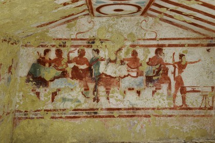 Italie, Latium, province de Viterbe, Tarquinia, nécropole antique étrusque de Monterozzi (Necropoli dei Monterozzi) classée Patrimoine Mondial de l'UNESCO, Tombe Claudio Bettini (5513)