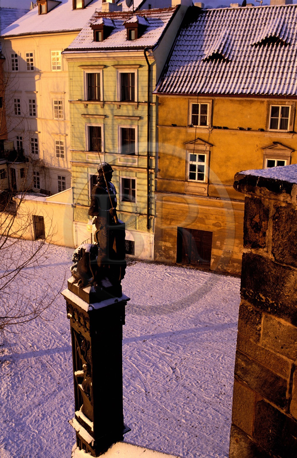 Czech Republic, Prague, Charles Bridge over Vltava river in front of Mala Strana District, one of the 30 sculptures