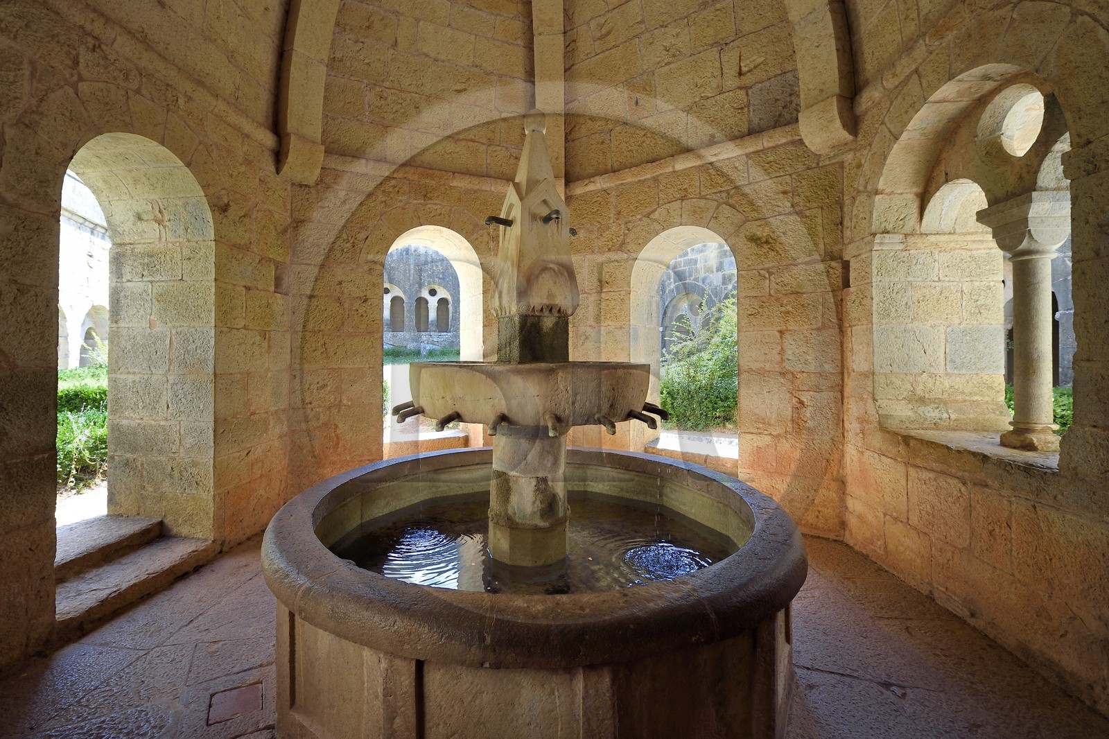 France, Var, the Thoronet cistercian abbey, the cloister fountain