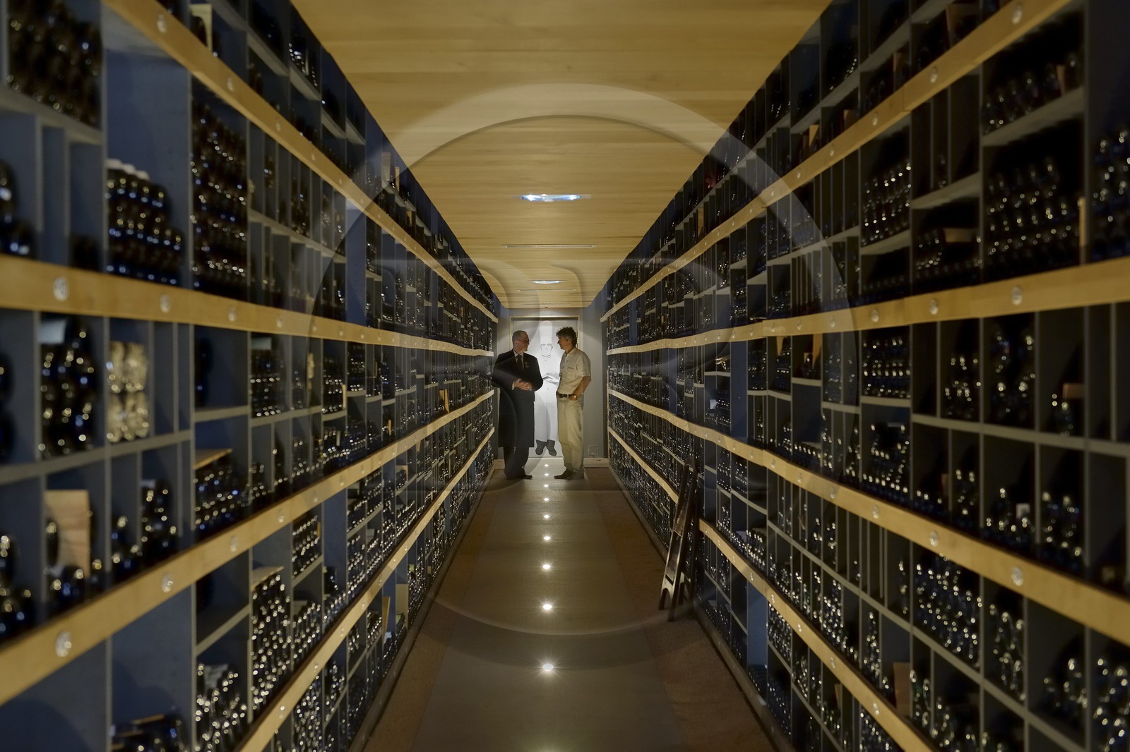 France, Rhone, Collonges au Mont d'Or, Paul Bocuse Restaurant L'Auberge du Pont de Collonges, three Michelin stars since 1965, the sommelier Mathieu vial in the wine cellar