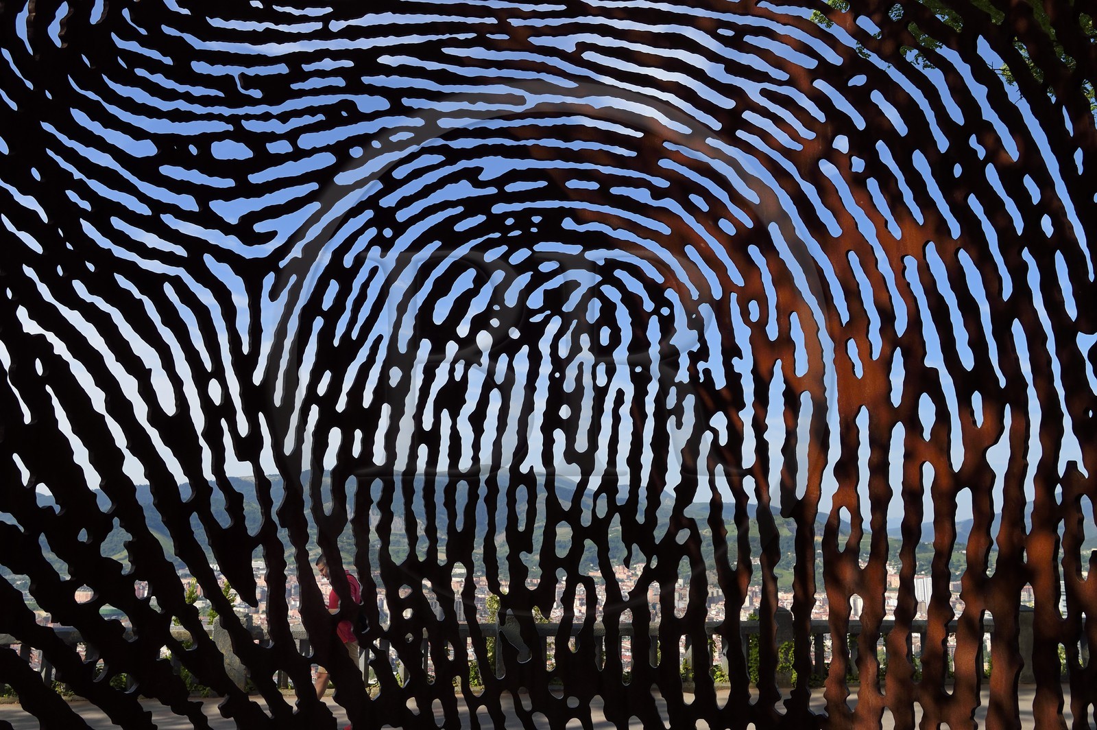 Spain, Basque Country, Biscay Province, Bilbao, mount Artxanda, Aterpe 1936 by artist Juanjo Novella and Novella Arte Publico S.L., huge fingerprint as a memory of the warriors who defended the democracy in 1936 against the fascism