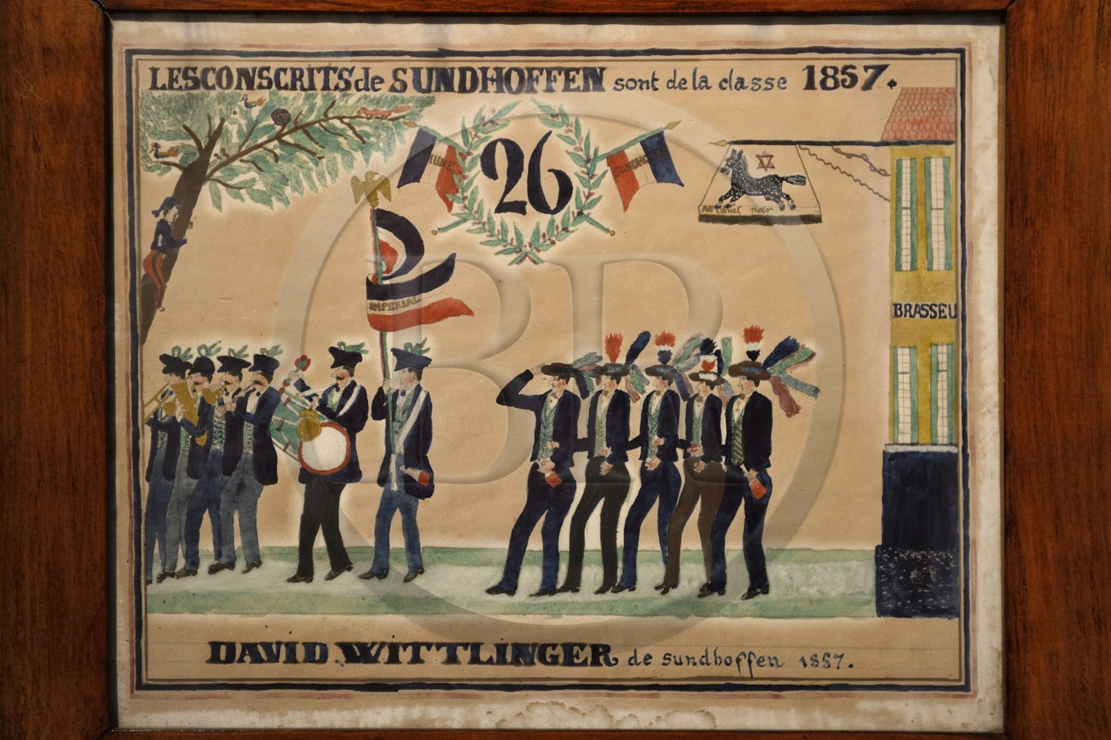France, Bas-Rhin (67), Strasbourg, vieille ville classée au Patrimoine Mondial de l'UNESCO, le musée Alsacien, souvenir de conscription de 1857 du village de Sundhoffen