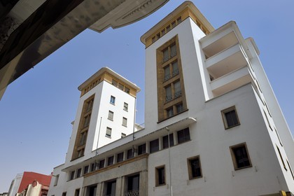 Morocco, Casablanca, Attijariwafabank former BCM building on Idriss Lahrizi street built by architect Marius Boyer