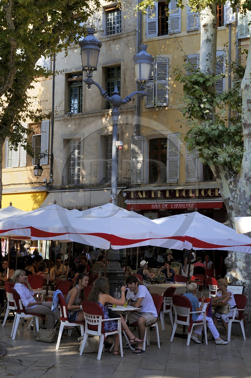 France, Bouches-du-Rhone, Aix-en-Provence, the Place de l'Hotel de ville, Cafe terrace