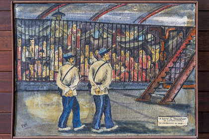 France, Guyane, Cayenne, musée départemental Alexandre-Franconie, peintures réalisées par un bagnard, Francis Lagrange dit Flag, condamné pour escroquerie et faux monnayage mais qui était aussi faussaire et artiste, elles retracent la vie (et le mort) au bagne