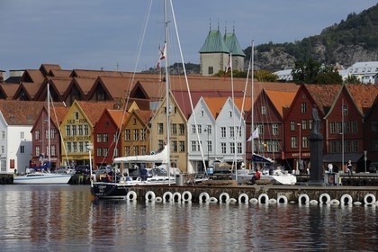 Norvège, comté de Hordaland, Bergen, maisons en bois du quartier de Bryggen, classé Patrimoine Mondial de l'UNESCO, ancien comptoir de la ligue hanséatique (la Hanse)