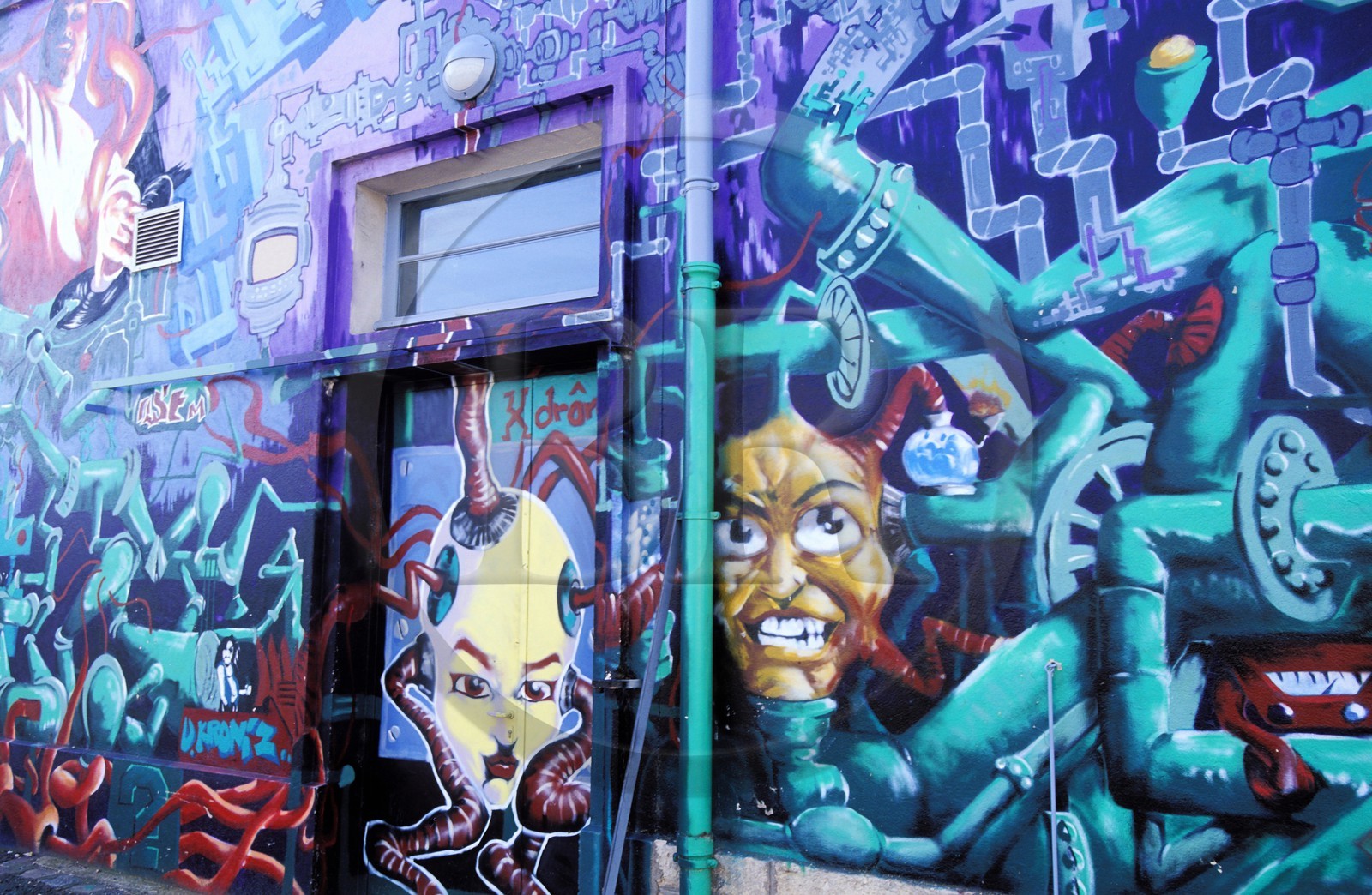 France, Saone et Loire, Châlon sur Saone, graffitis on the abbatoir walls, cultural center