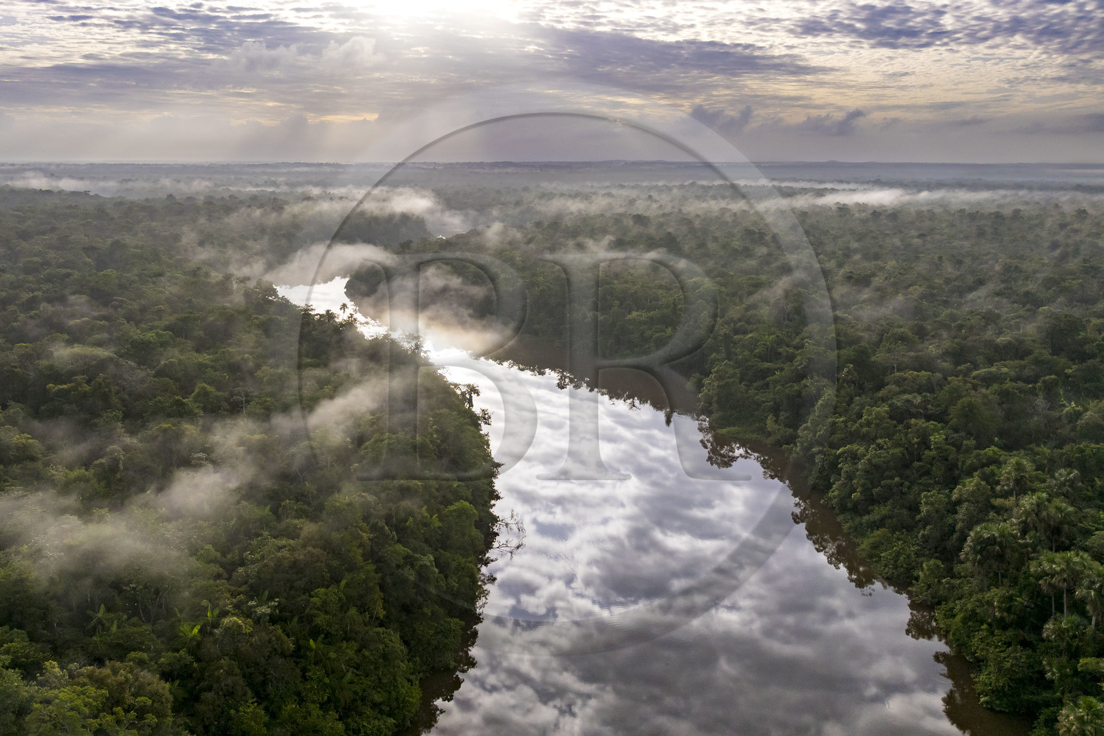 France, French Guiana, Kourou, Camp Maripas, the Kourou River flowing through the rainforest (aerial view)