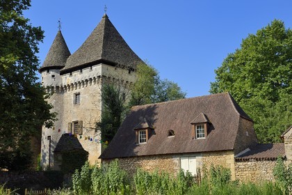 France, Dordogne, Perigord Noir, Vezere Valley, Saint Leon sur Vezere, labelled Les Plus Beaux Villages de France (The Most Beautiful Villages of France), the keep of the Manoir de la Salle Mansion