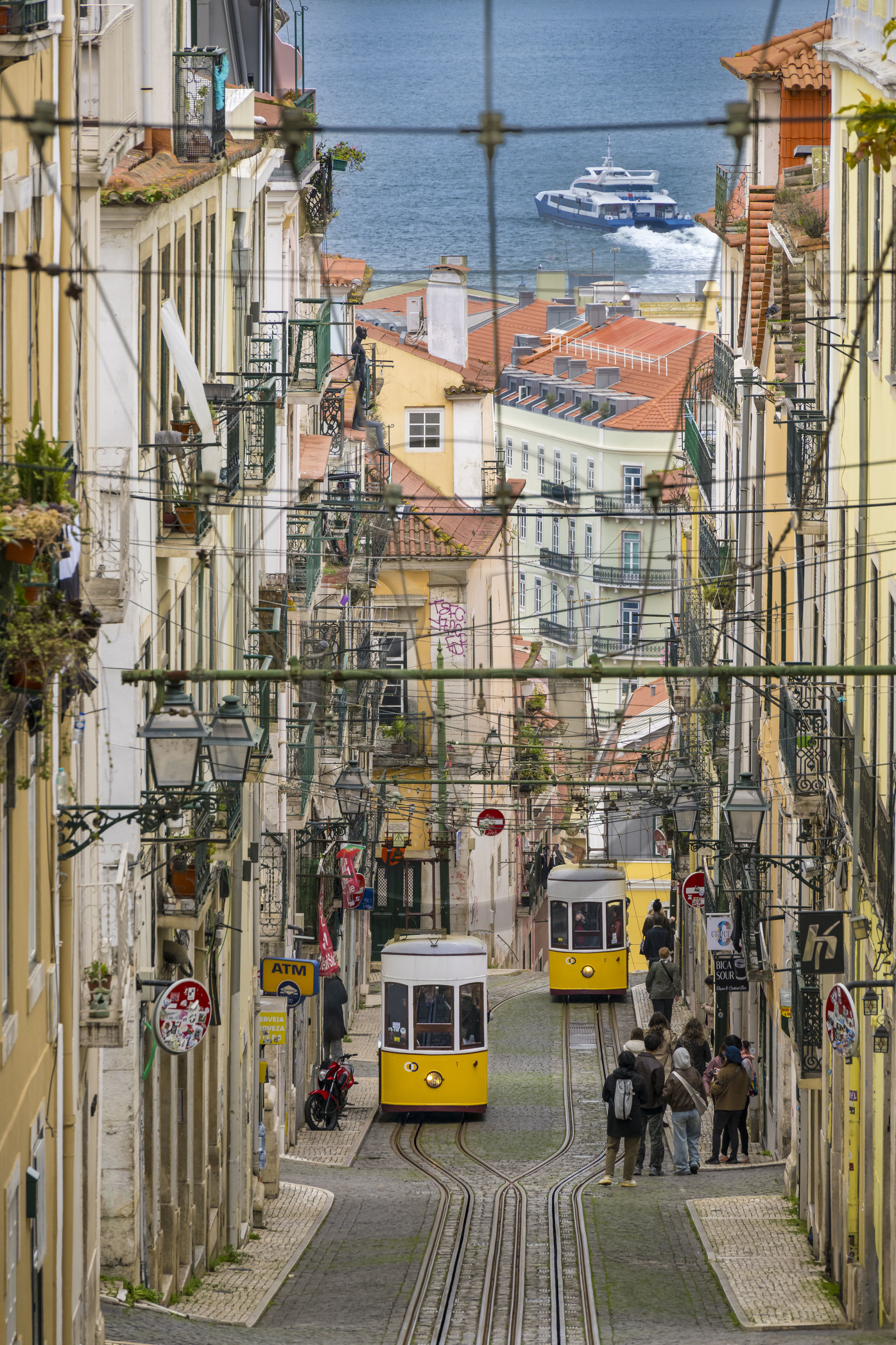 Portugal, Lisbon, Bairro Alto district, Bica funicular, connecting the district of Bairro Alto to the shores of the Tagus