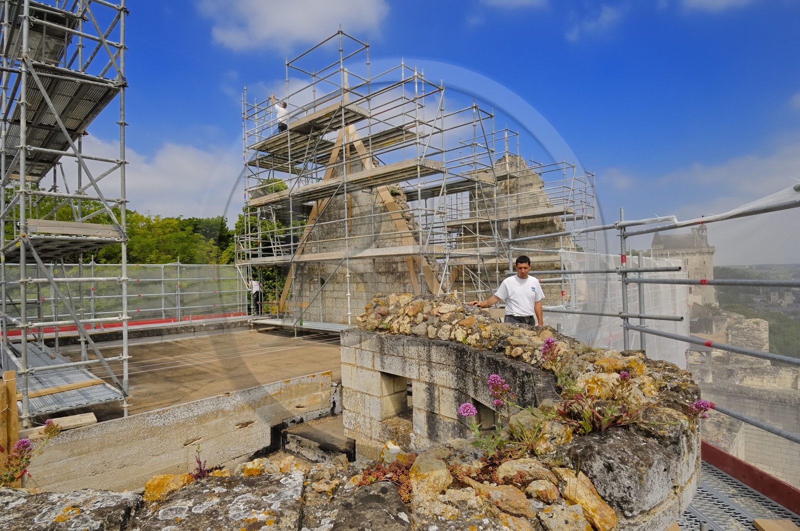 France, Indre et Loire (37), Vallée de la Loire classée Patrimoine Mondial de l' UNESCO, Chinon, le château, chantier de restauration des logis royaux