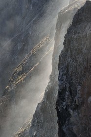 Portugal, Madeira Island, hike in the Ponta de Sao Lourenço nature reserve in the far east of the island, the Ponta do Rosto cliffs seen from the Miradouro da Luna