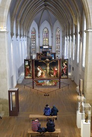 France, Haut Rhin, Colmar, Unterlinden Museum, Issenheim altarpiece credited to Grünewald, scene of the Crucifixion and Entombment of Christ