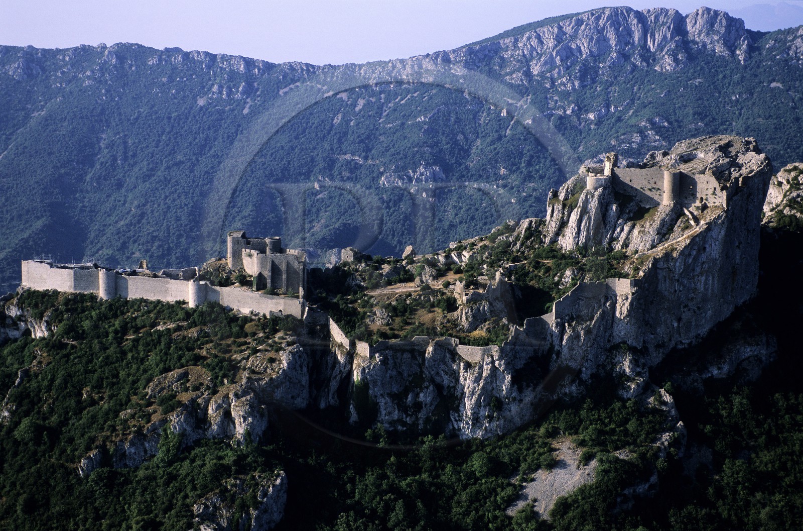 France, Aude, cathar castle of Peyrepertuse (aerial view)