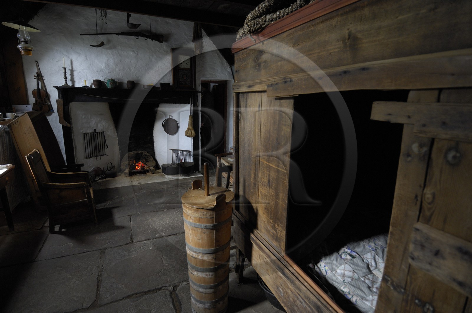 Royaume-Uni, Ecosse, les Shetland, Sud du Mainland, Croft house museum, petite ferme traditionnelle à toit de chaume