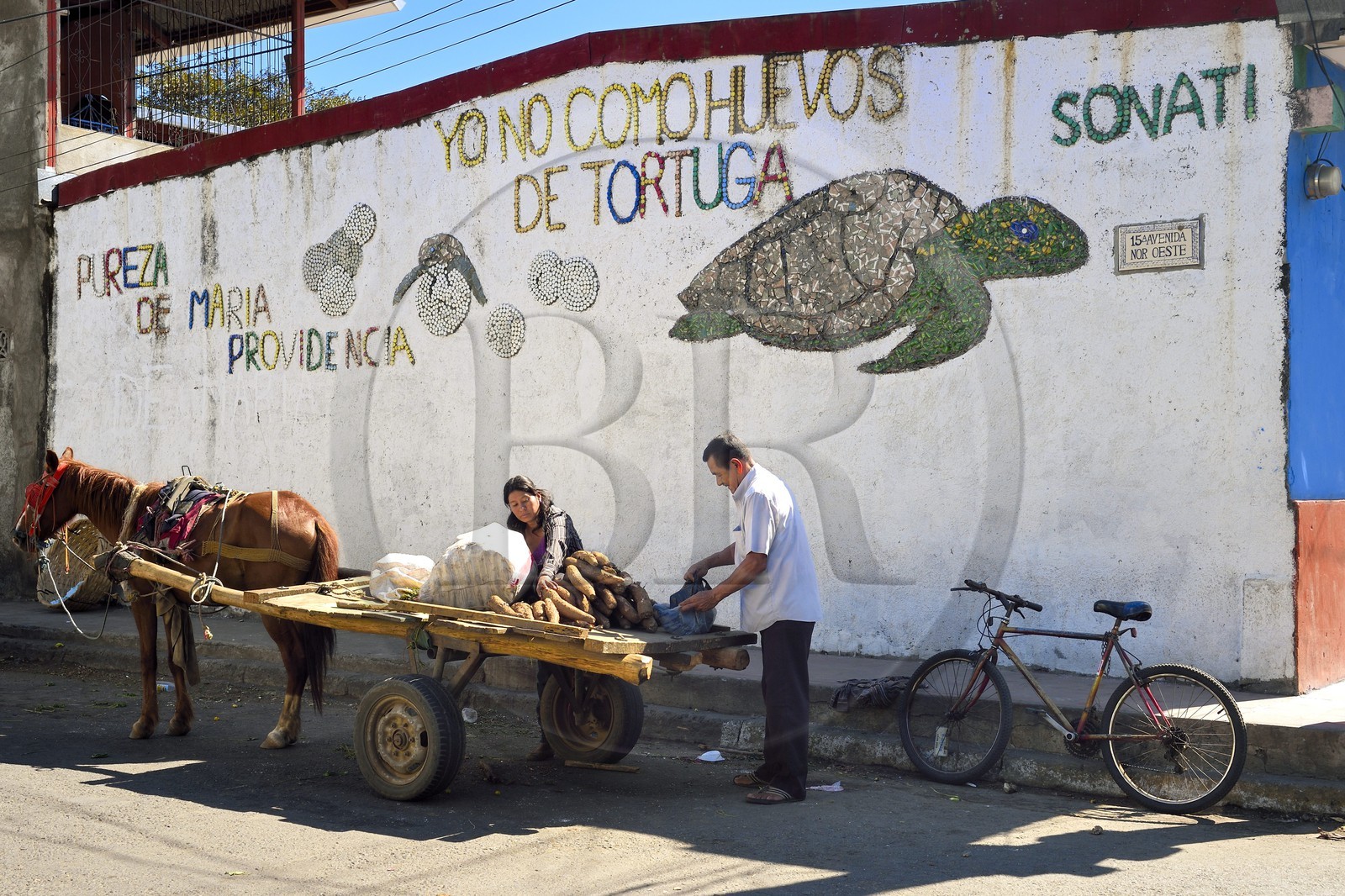 Nicaragua, Leon, quartier de Sutiaba, fresque contre la consommation d'oeufs de tortues marines