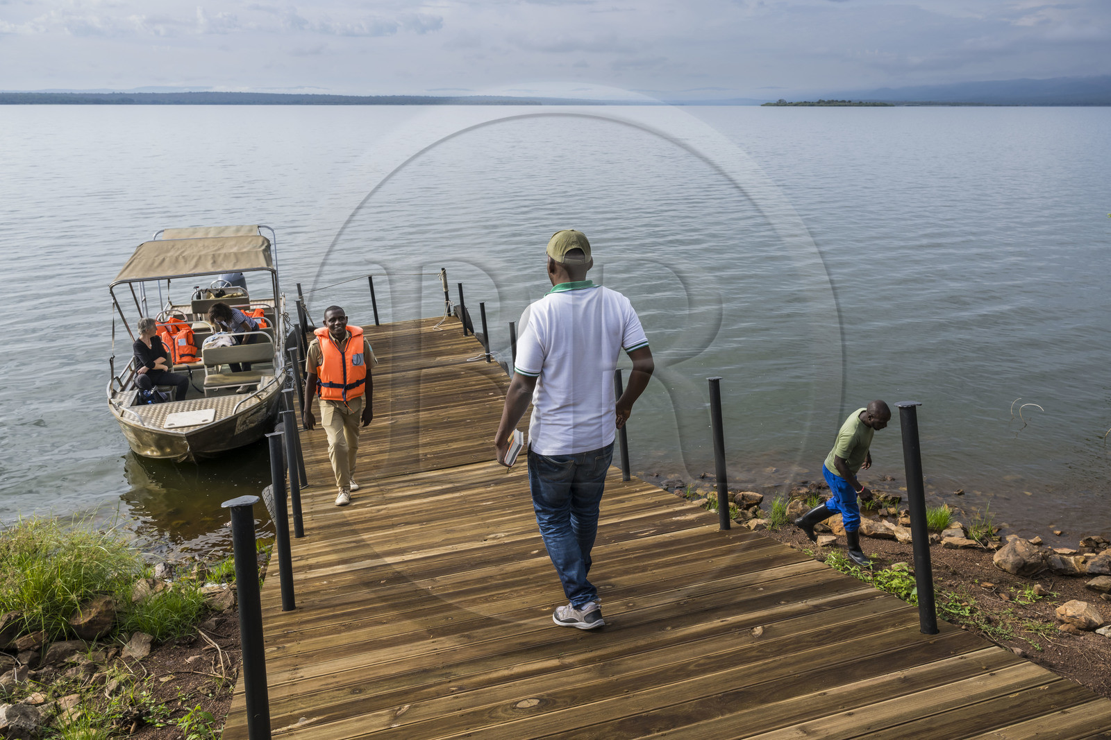 Rwanda, Parc national de l'Akagera, départ d'un Safari en bateau sur le lac Ihema