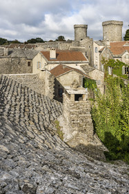 France, Aveyron, Causses and the Cévennes, cultural landscape of Mediterranean agro-pastoralism, listed as World Heritage by UNESCO, La Couvertoirade, labelled Les Plus Beaux Villages de France (The Most Beautiful Villages of France), fortified village on the Larzac plateau, cistern roof in limestone slab which allows the recovery of water