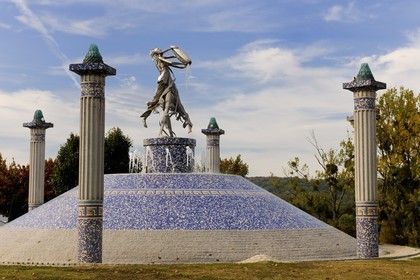 France, Vosges, Contrexeville Spa and health Resort, Les Verseuses created by sculptor Guillaume Roche ornate the roundabout of avenue Division Leclerc
