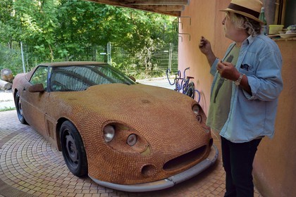 France, Var, the Dracenie, Salernes, the ceramist and designer Alain Vagh, car covered by the artist
