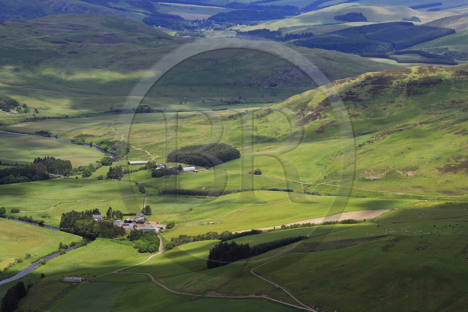 United Kingdom, Scotland, Borders, the Ettrick river vallee at Newburgh (aerial view)