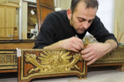 France, Yvelines (78), château de Versailles, ateliers de restauration du château, atelier de menuiserie, Philippe Cuciniello