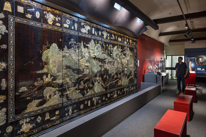 France, Morbihan, Port-Louis, Port Louis Citadel, museum of the Compagnie des Indes, screen from the Coromandel Coast depicting the Kangxi Emperor's hunt in the Mulan Reserve, China Kangxi period 1662-1722