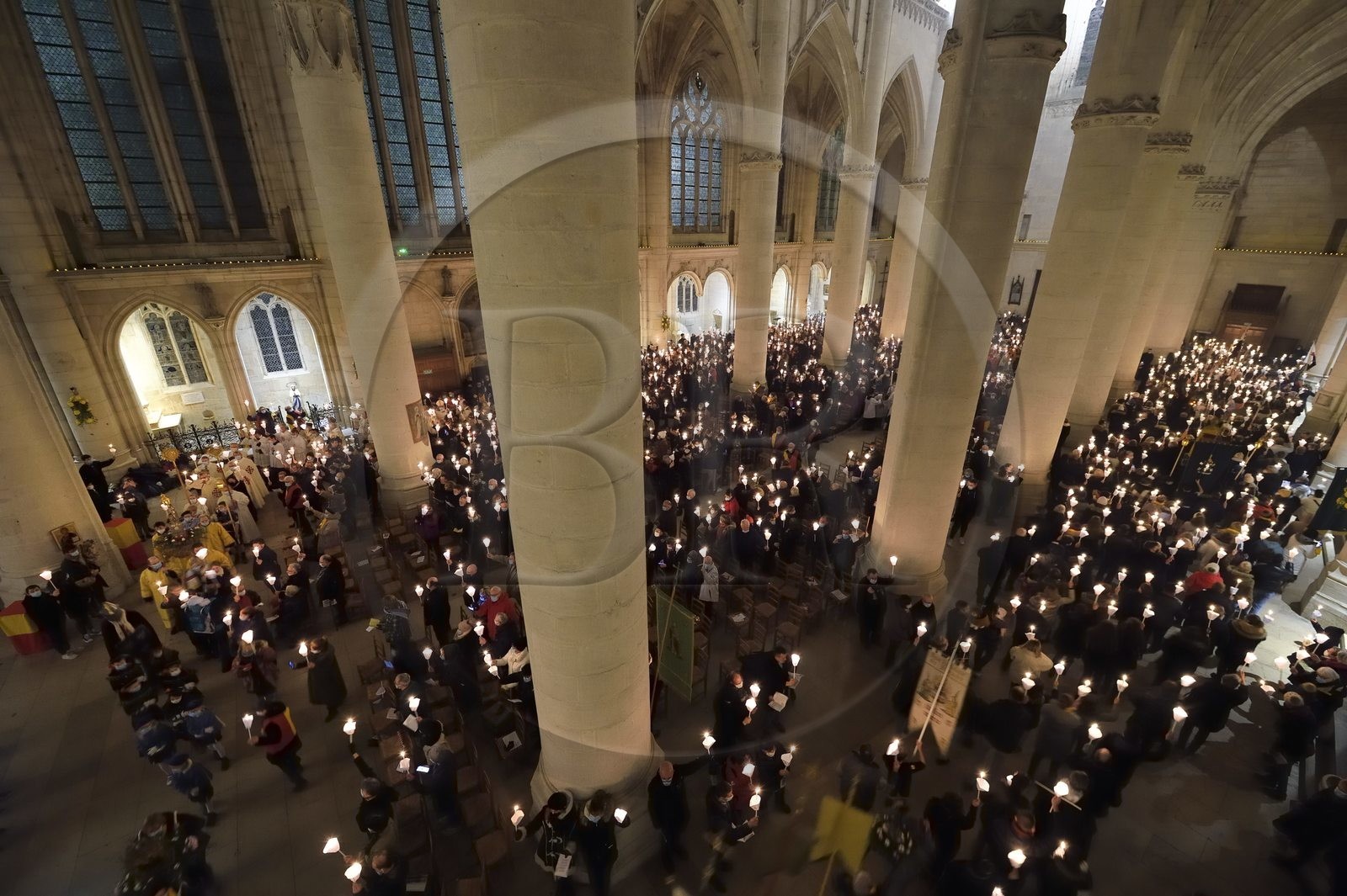 France, Meurthe-et-Moselle, Saint Nicolas de Port, Basilica of Saint Nicolas, torchlight procession which has been celebrated since 1245 on the occasion of Saint Nicholas