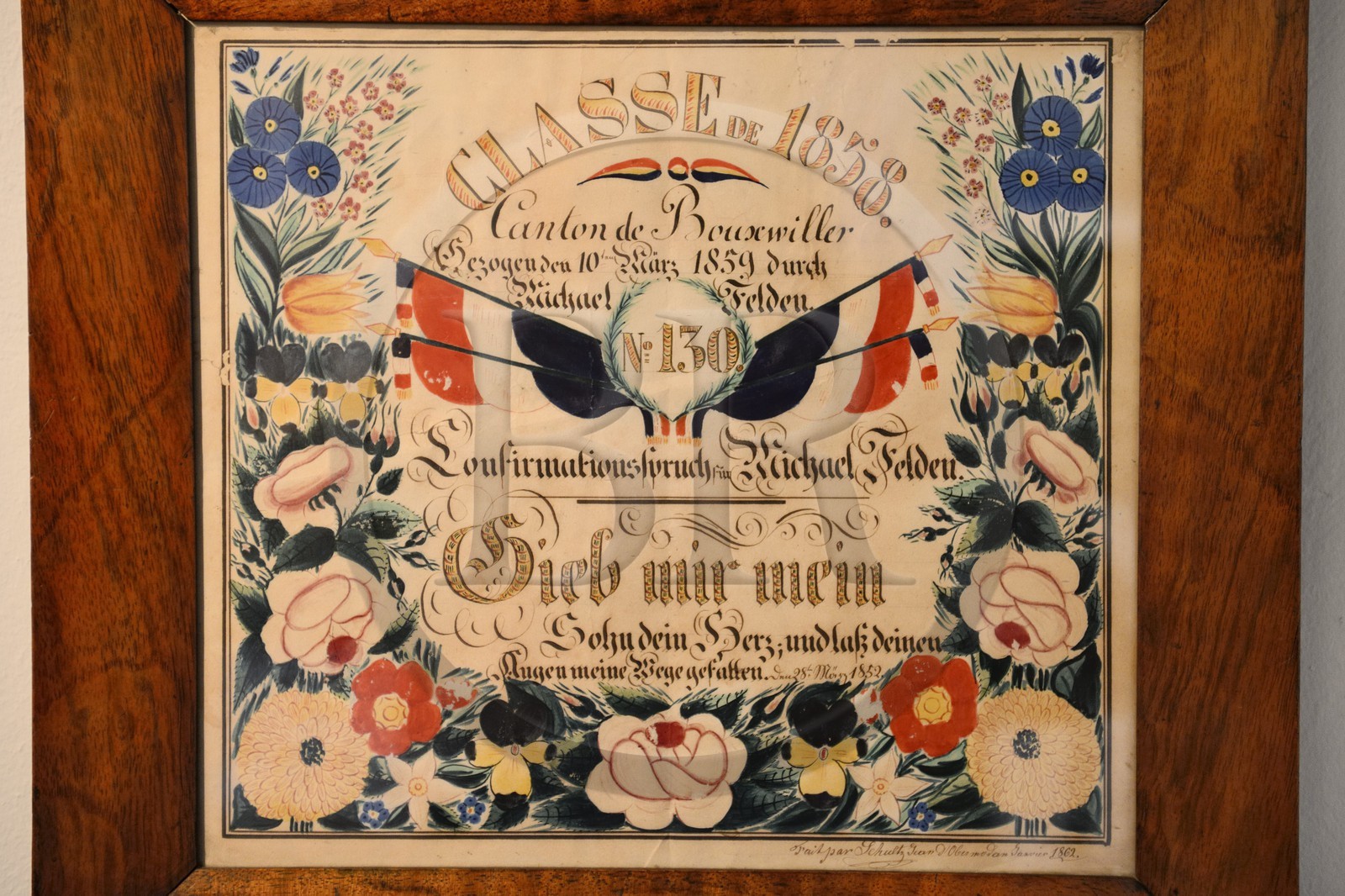 France, Bas Rhin, Strasbourg, old town listed as World Heritage by UNESCO, Musée alsacien (Alsatian museum), drawing in memory of conscription of 1858 from Michael Felden Bouxwiller of Bouxwiller