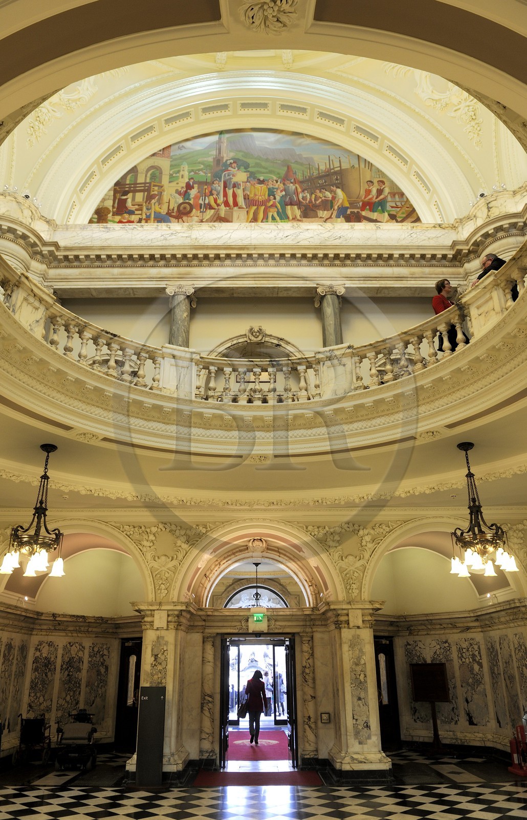 United Kingdom, Northern Ireland, Belfast, the City Hall, the main hall and mural symbolizing the history of the city