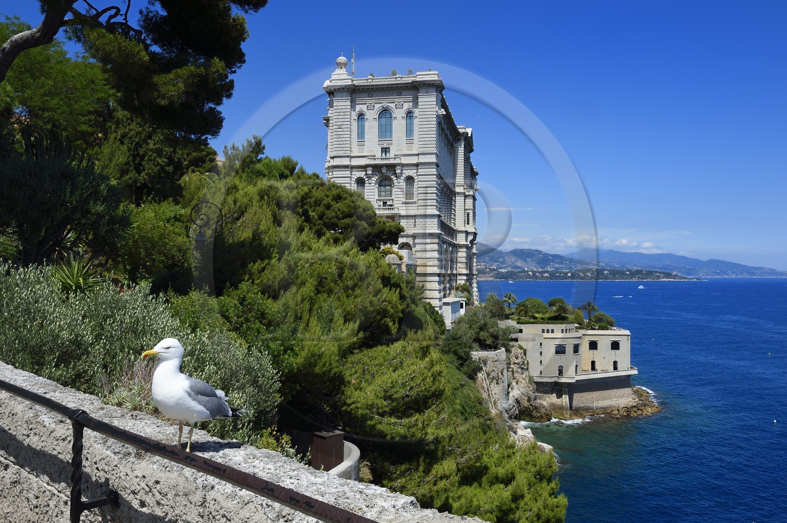 Principality of Monaco, Monaco, the oceanographic museum on the Rock seen from the Saint Martin Garden