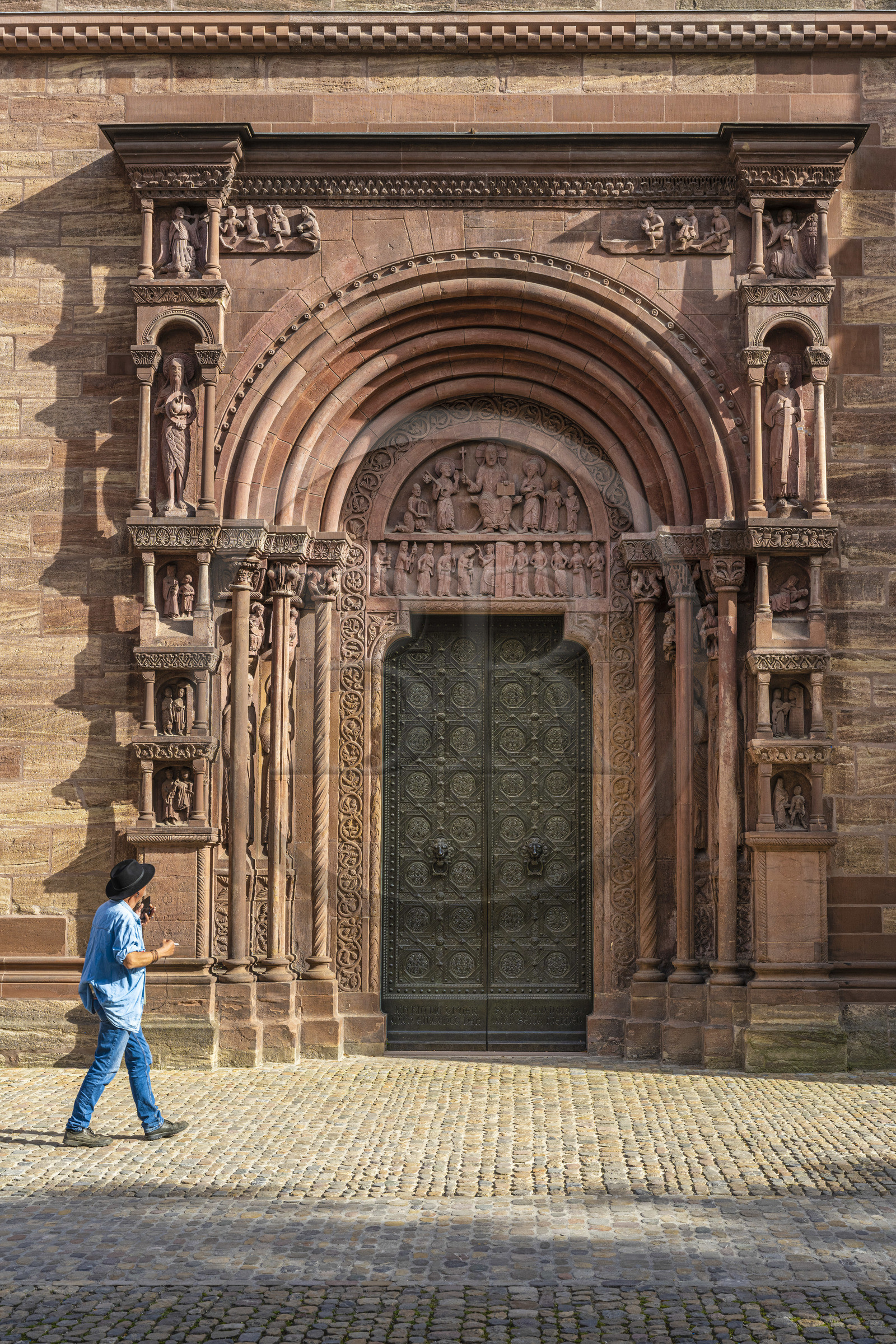Switzerland, Basel, the Minster or Protestant Cathedral of Our Lady of Basel (Munster), the 12th century Saint-Gall gate is the oldest surviving portal adorned with large statues in the entire German-speaking area