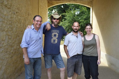 France, Dordogne (24), Périgord Noir, vallée de la Vézère, Campagne, membres de l'équipe du projet Nemo, Alain Turq, Jean-Philippe Faivre, Brad Gravina, Marie-Claire Dawson