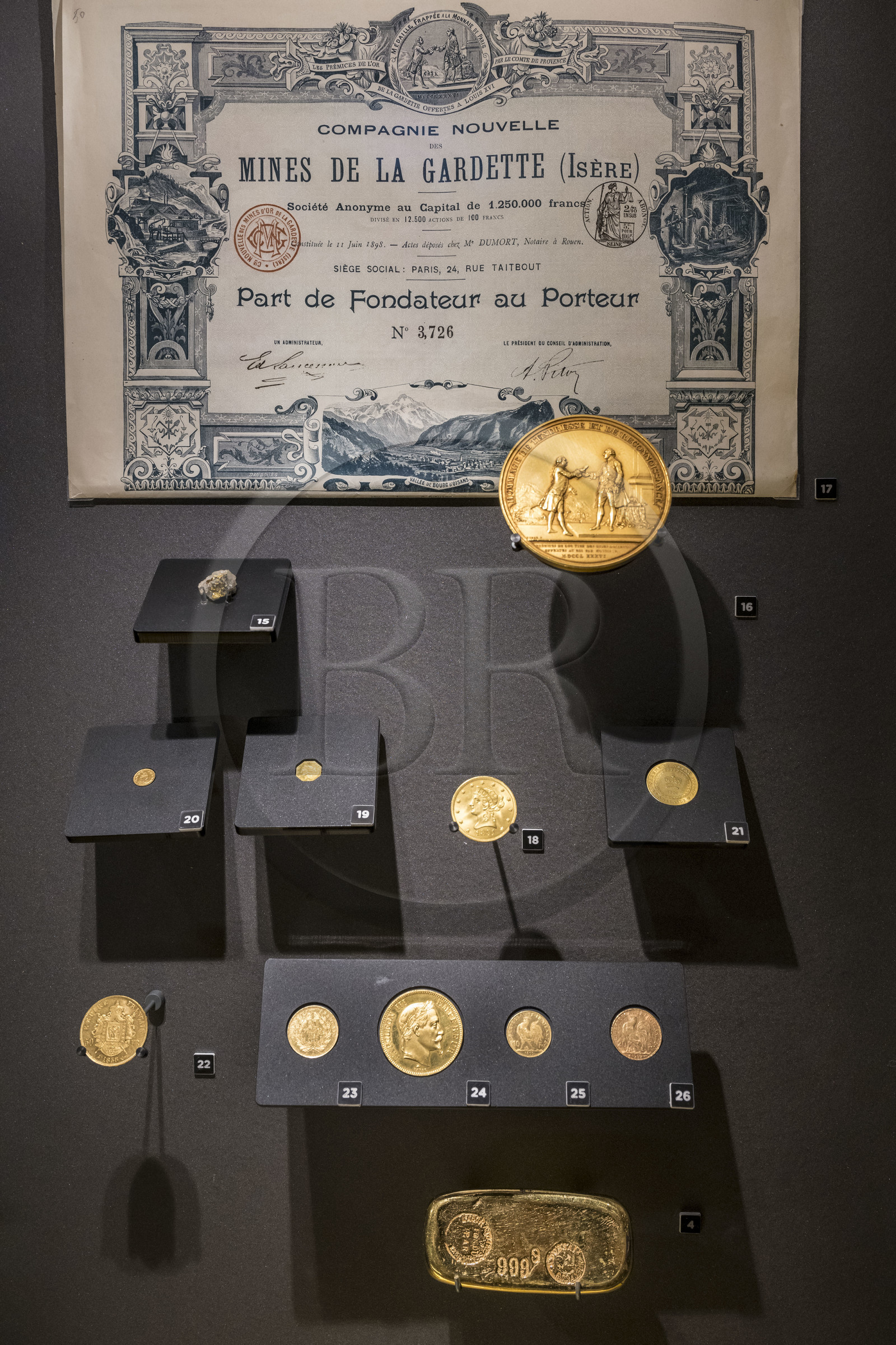France, Paris, the Monnaie de Paris (Paris Mint) Museum, showcase dedicated to gold and its coins