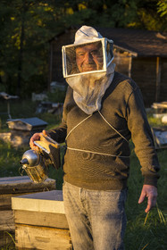France, Hérault (34), les Causses et les Cévennes, paysage culturel de l'agro-pastoralisme méditerranéen inscrit au Patrimoine Mondial de l'UNESCO, La Vacquerie-et-Saint-Martin-de-Castries, maison d’hotes Les Faïsses, Jean-Louis Perez est aussi apiculteur