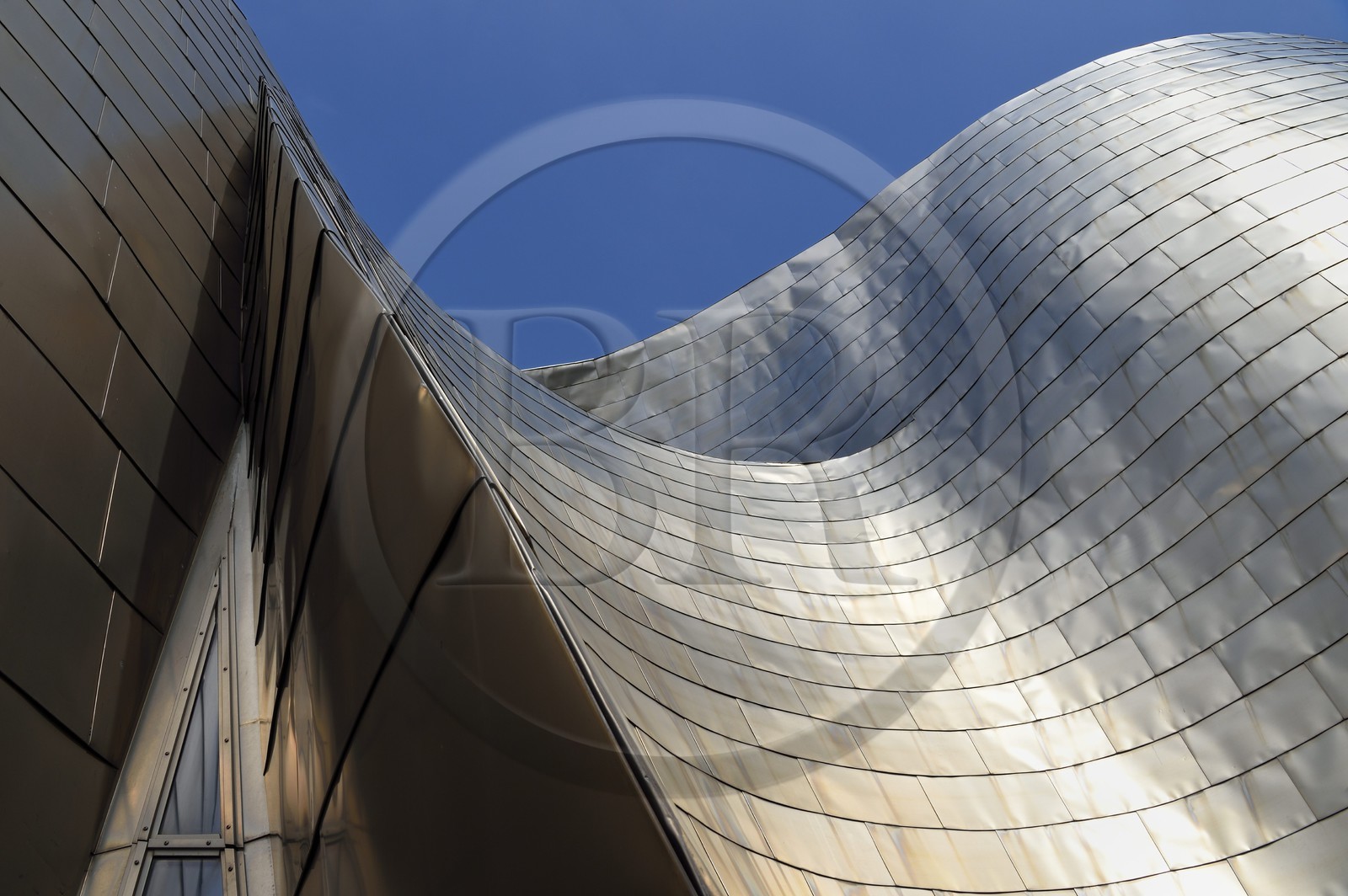 Spain, Basque Country, Biscay Province, Bilbao, the Guggenheim Museum designed by Frank Gehry, detail of a facade in titanium