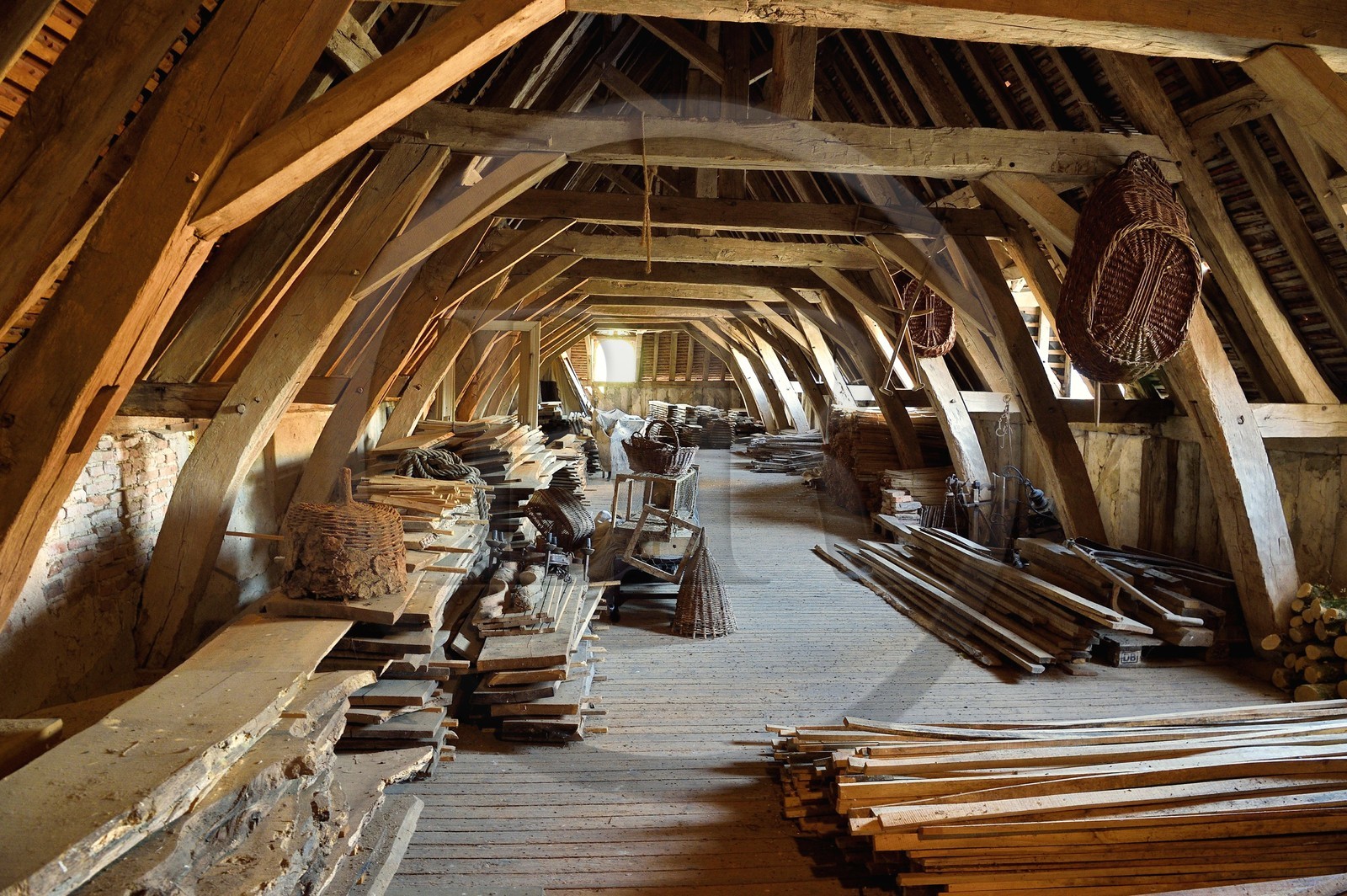 France, Allier (03), former province of Bourbonnais, Chapeau, Chateau de la Cour (15th century to late 16th century), frame of the old granary
