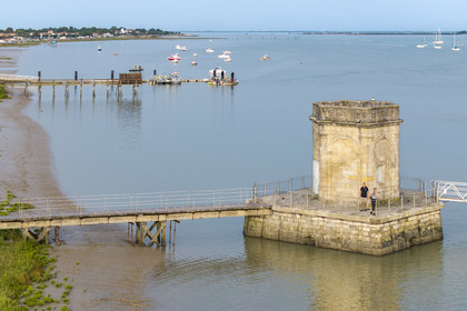 France, Charente-Maritime (17), Saint-Nazaire-sur-Charente, la Fontaine Royale de Lupin en bordure de la Charente est la plus remarquable des trois dernières aiguades existantes (vue aérienne)