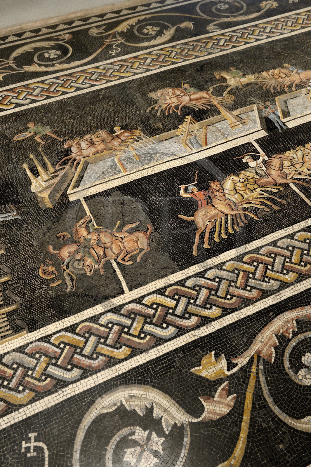 France, Rhône (69), Lyon, site historique classé Patrimoine Mondial de l'UNESCO, colline de Fourvière, musée gallo-romain de Fourvière, mosaique des jeux du cirque