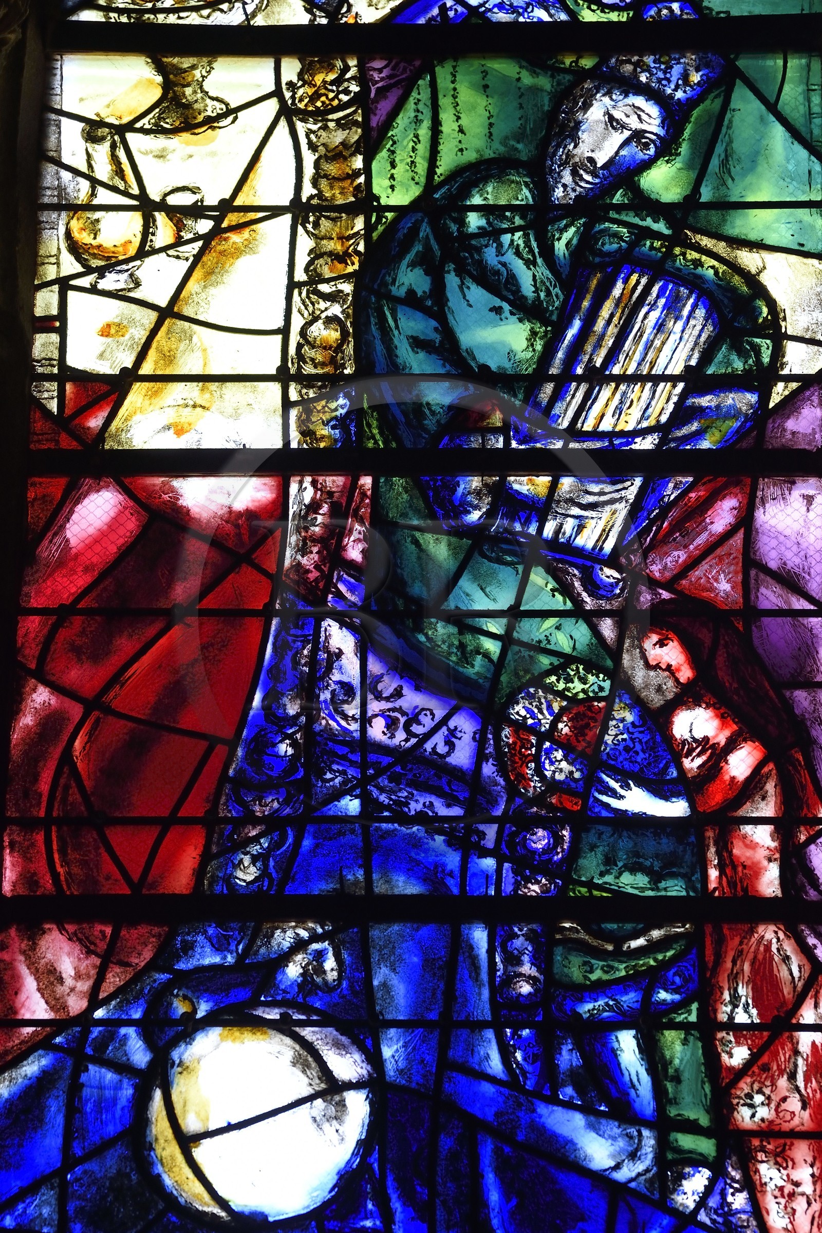 France, Moselle, Metz, Saint Etienne cathedral, Stained glass windows of the northern ambulatory having for subjects episodes from the Old Testament (second Book of Samuel 11,2-4) by Marc Chagall (20th century) made by Simon Marq workshop in Reims (all rights reserved)