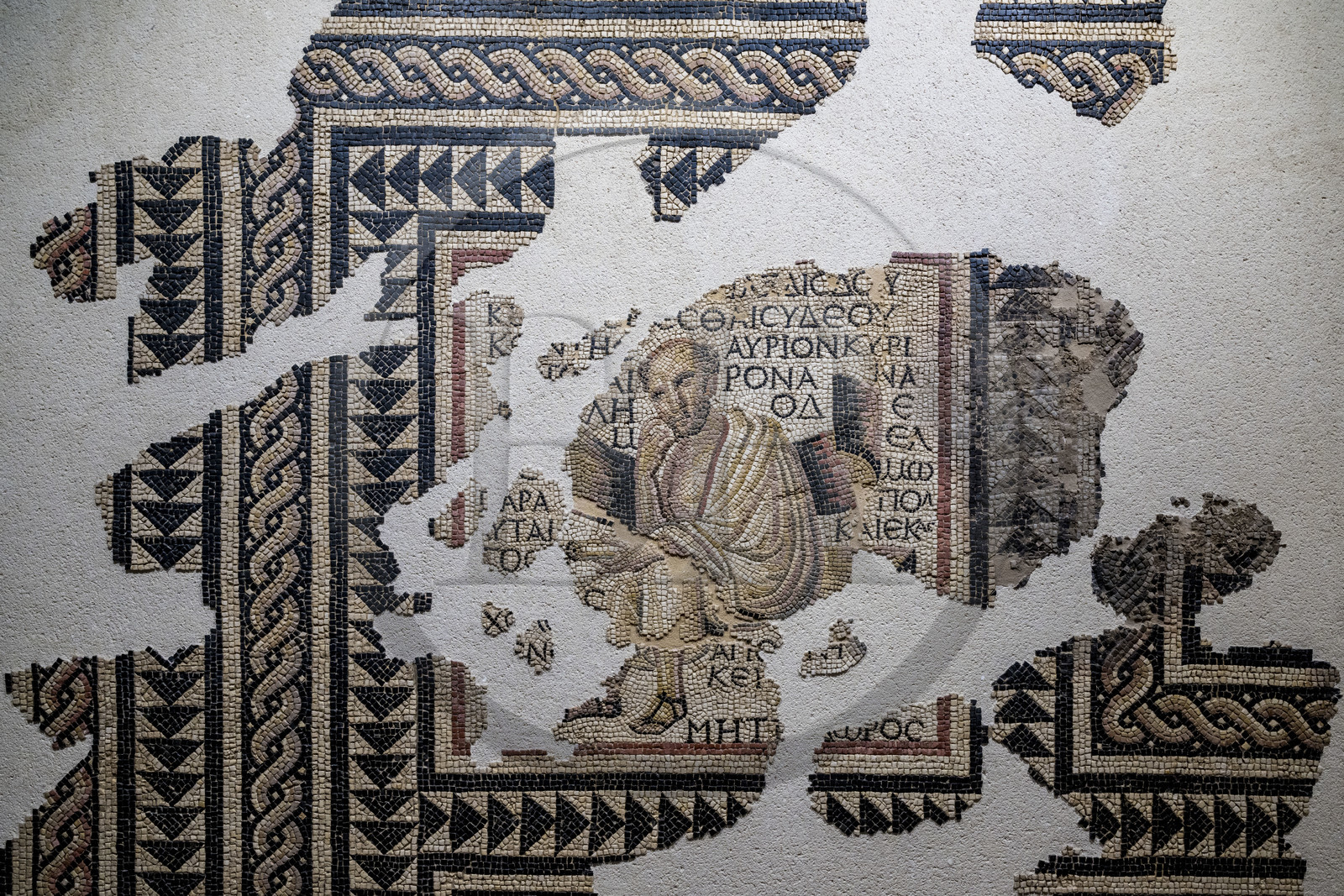 France, Saône-et-Loire (71), Autun, musée Rolin, exposition des chefs-d'oeuvres au muséum d'Histoire Naturelle pendant les travaux, mosaïque de Métrodore (fin IIe siècle)