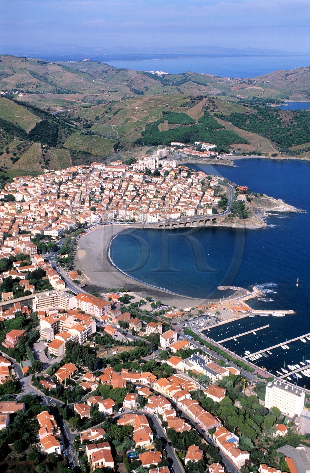 France, Pyrénées-Orientales (66), Banyuls-sur-Mer on the Vermeille coast (aerial view)
