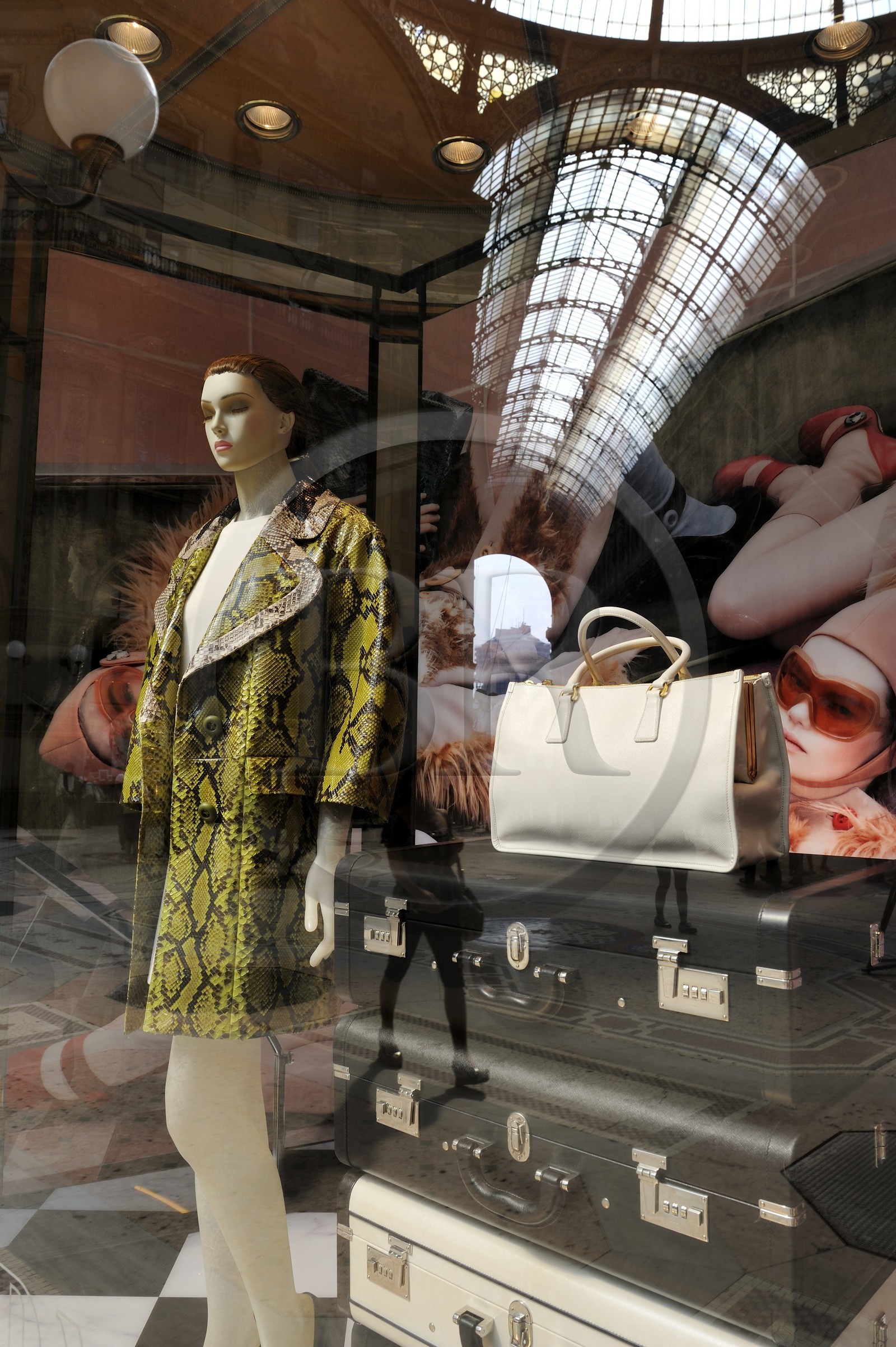 Italy, Lombardy, Milan, Vittorio Emmanuel II Gallery, Prada luxury designer's shop