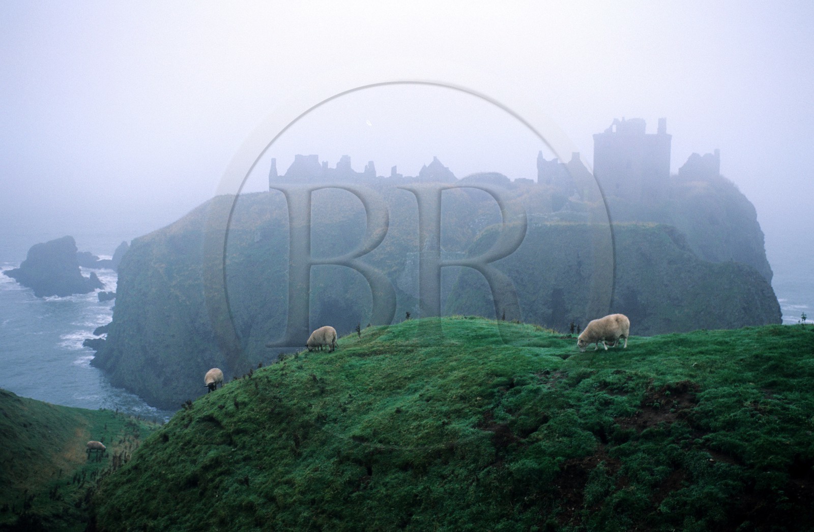 United Kingdom, Scotland, Aberdeenshire, South of Stonehaven, Dunnottar Castle in the mist