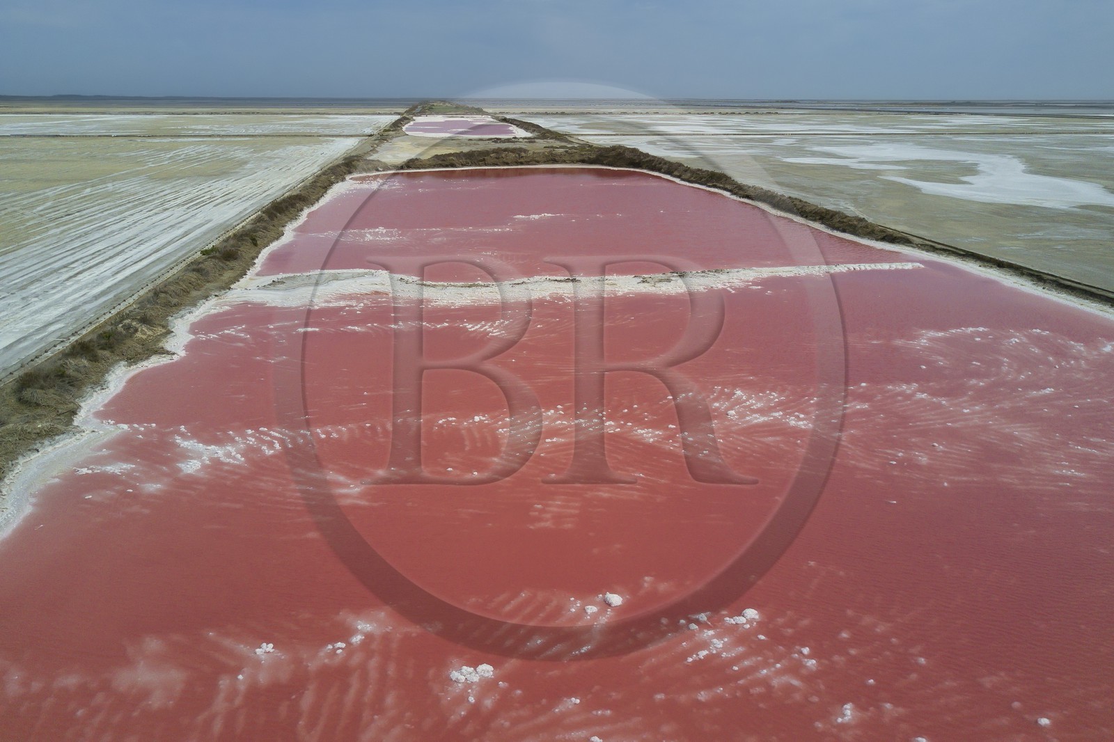 France, Bouches du Rhone, Camargue, Salin de Giraud, the salins du Midi salt marsh (aerial view)